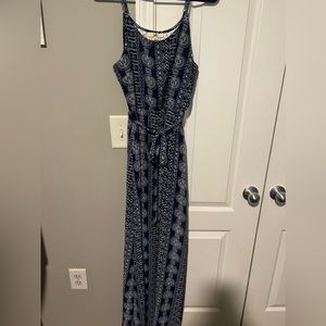 Navy and white patterned maxi dress
